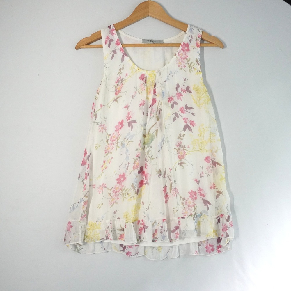 Tendenze Floral Silk Tank Top Ruffle Hem Sleeveless Blouse Italy S Fairy Cottage